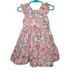 Pink Floral Summer Dress Toddler Size 18 Months Baby Girl Lined Formal Bow